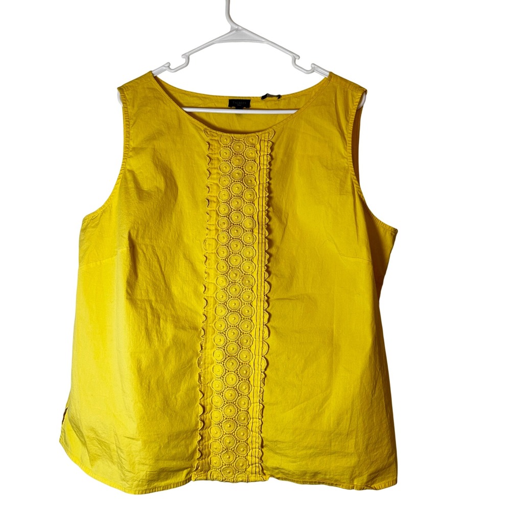 Talbots Woman Yellow Sleeveless Crochet Lace Eyelet Cotton Top Plus Size 20W‎